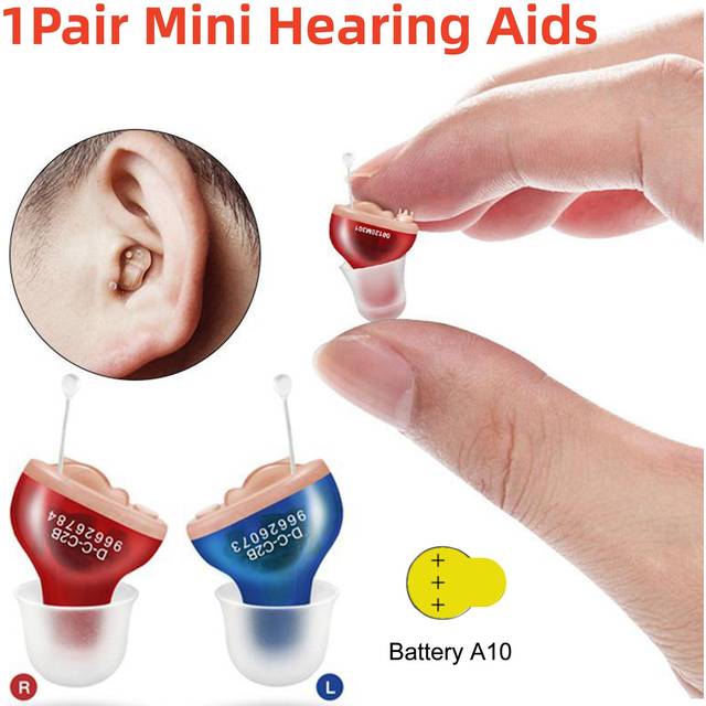 Mini Invisible Hearing Aids For Deafness Wireless Headphones Ear Adjustment Tools Audio Amplifier Listening Devices 1Pair red/blue