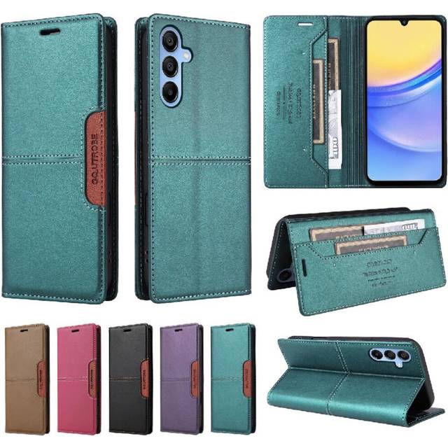 (Green) Flip Case for Samsung Galaxy A15 Wallet Flip Cover Rfid Blocking Shockproof