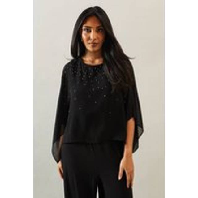 Womens Petite Occasion Hotfix Overlay Jumpsuit - Black - 10