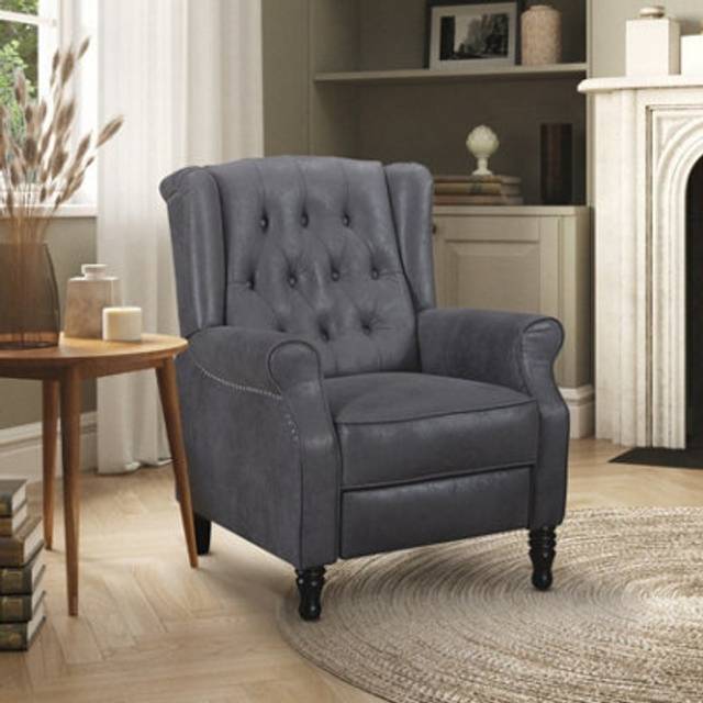 Faux Leather Suede Grey Marianna Manual Recliner Wingback Chair