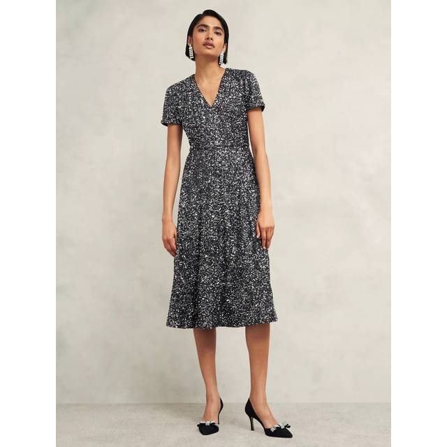 Hobbs Petite Tatiana Sequin Dress, Black/Silver