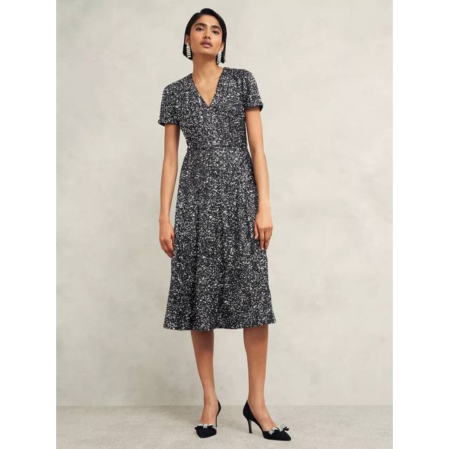 Hobbs Tatiana Sequin Dress, Black/Silver