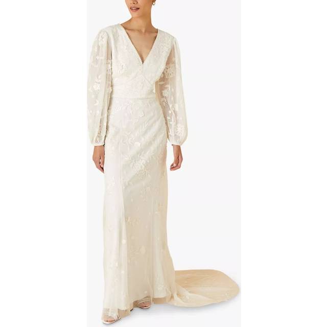 Monsoon Floral Long Sleeve Wedding Dress, Ivory