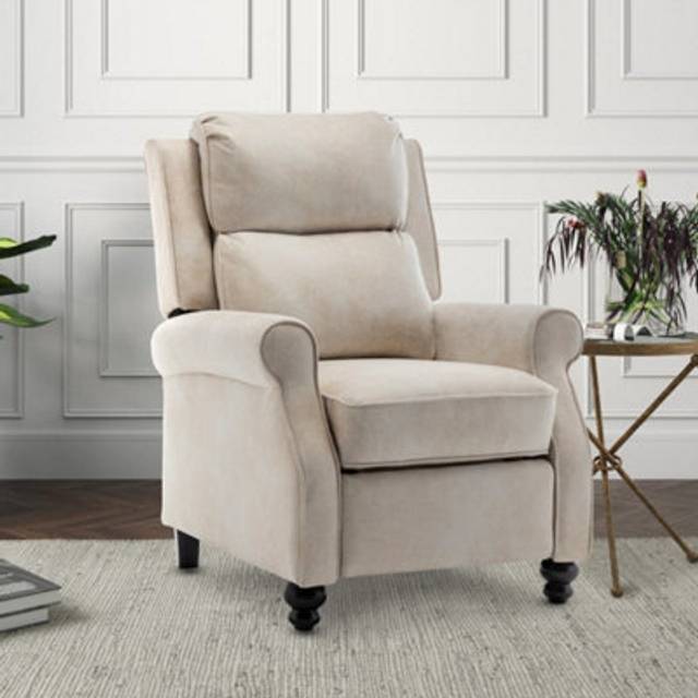 Faux Leather Suede Cream Mary Manual Recliner Chair
