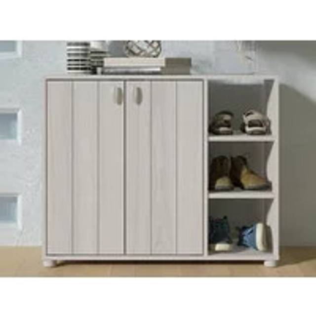 GFW Bideford Grey Oak Shoe Cabinet with Open Storage - 64.6 x 79.6 x 29.6cm