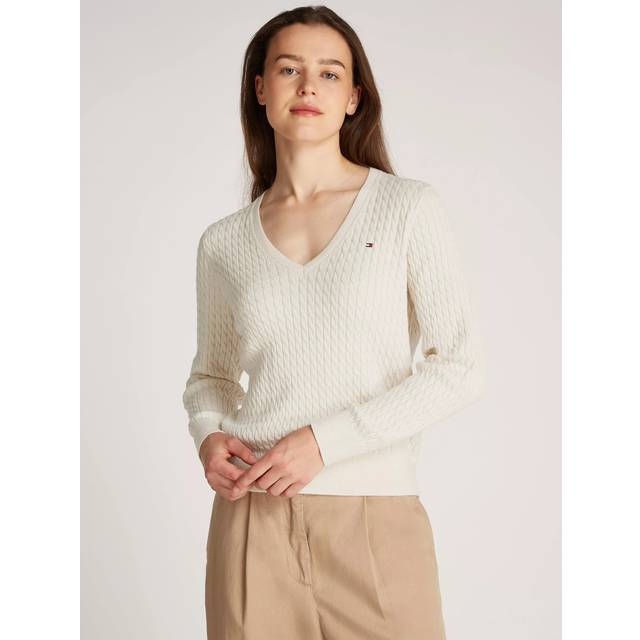 Tommy Hilfiger  Sweater CO CABLE FINE GG V-NK LS SWT  - EU M - Beige - EU M