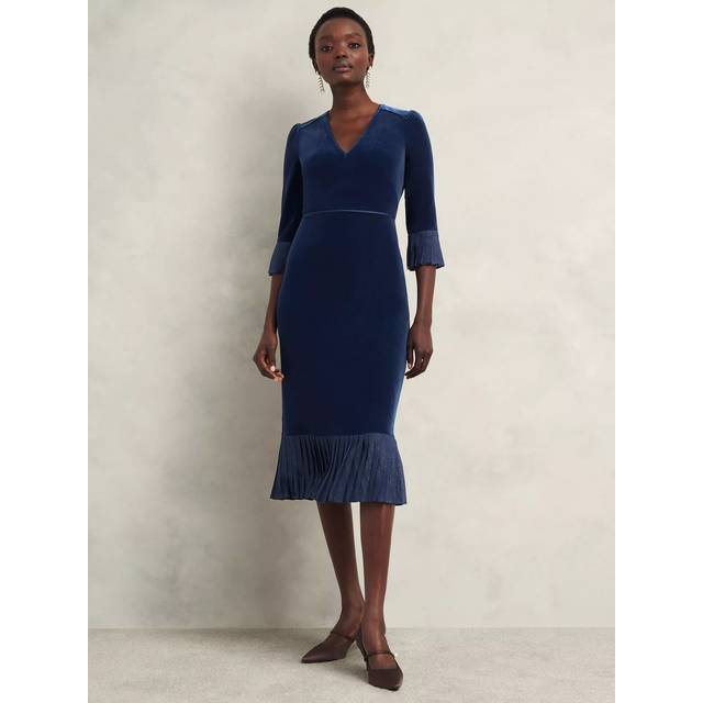 Hobbs Petite Mary Velvet Dress, Riverside Blue