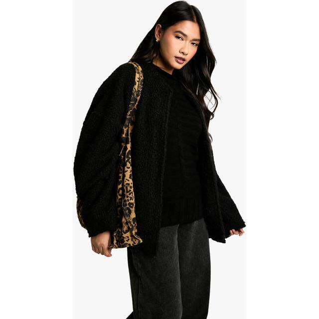 Womens ribbed crew neck knitted jumper - Black - S