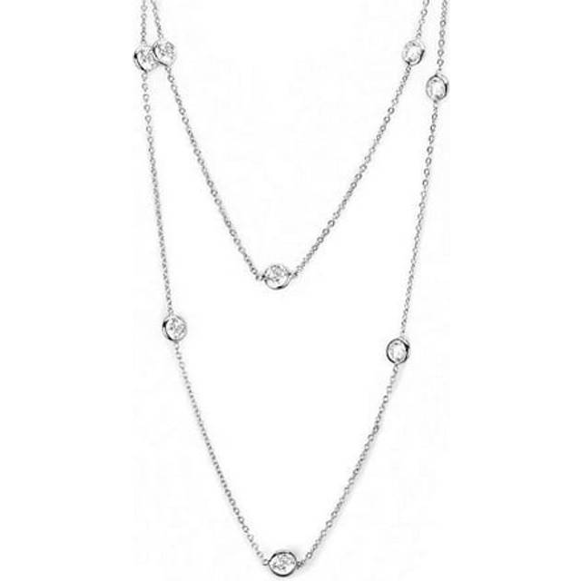 Alamode LO4704-36 Women Rhodium Brass Necklace with AAA Grade CZ in Clear - 36 in.