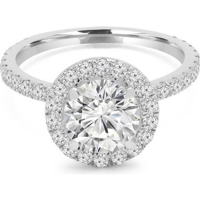 Majesty Diamonds MD240216-4 1.1 CTW Round Diamond High Set Halo Engagement Ring in 14K White Gold - Size 4