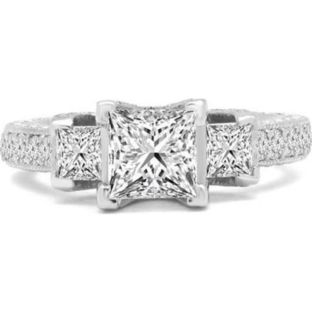 Majesty Diamonds MD240123-4.5 2 CTW Princess Diamond Vintage Three-Stone Engagement Ring in 14K White Gold - Size 4.5