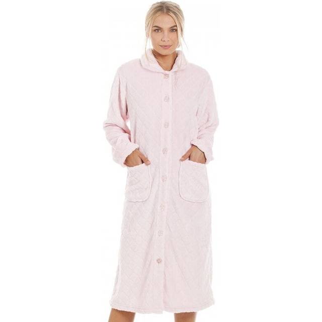 Classic Supersoft Diamond Print Button Up Housecoat - Baby Pink - 10-12