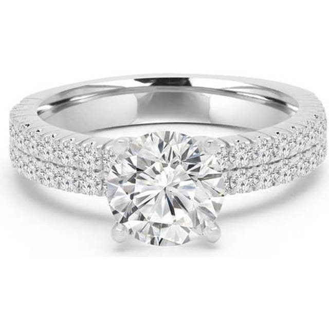 Majesty Diamonds MD240192-P 2 CTW Round Lab Created Diamond Two-Row Solitaire with Accents Engagement Ring in 14K White Gold - Size 4 to 9