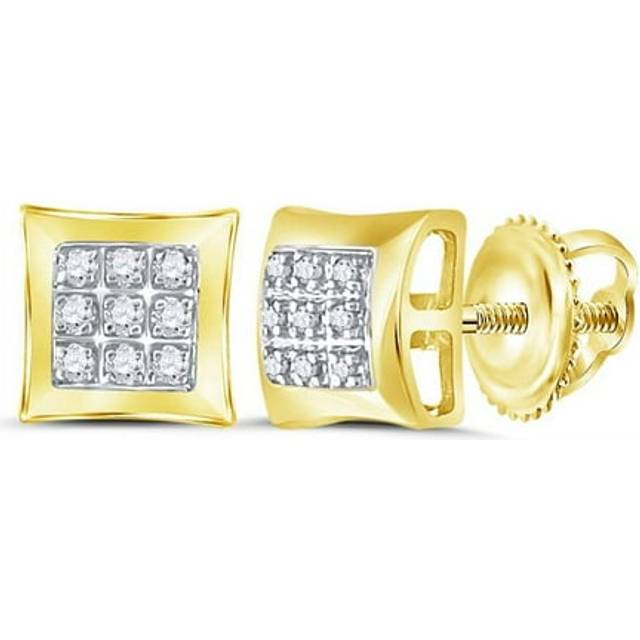 GND 117926 0.05 CTW 10KT Yellow Gold Mens Round Diamond Square Cluster Earrings