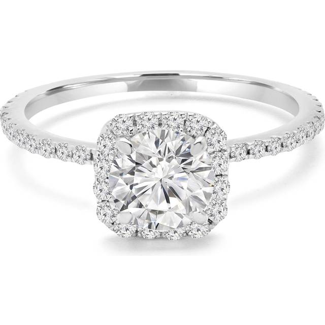 Majesty Diamonds MD240085-8.5 1.9 CTW Round Diamond Cushion Halo Engagement Ring with Accents in 14K White Gold - Size 8.5