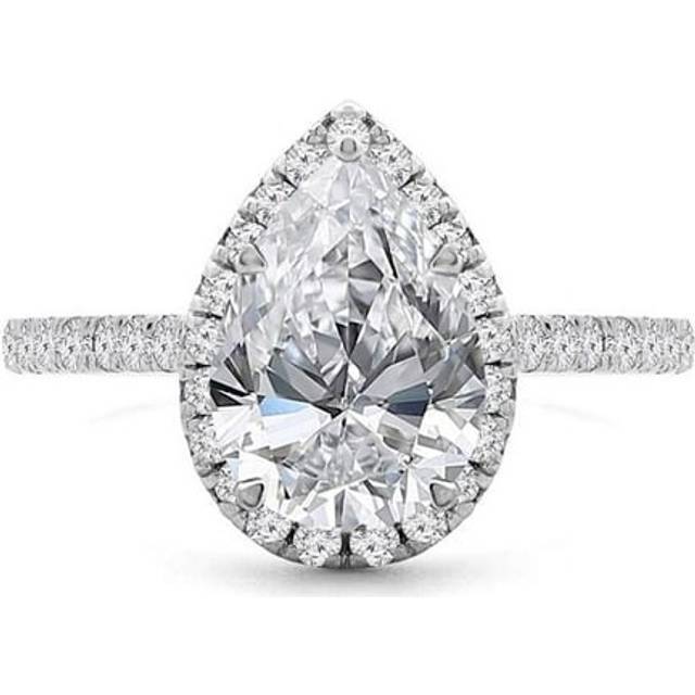 Majesty Diamonds MD240246-P 1.5 CTW Pear Diamond Cathedral Pear Halo Engagement Ring in 14K White Gold - Size 4 to 9