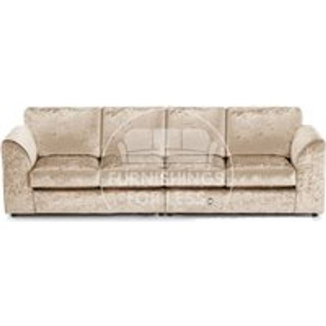 Crystal Crushed Velvet Long 4 Seater Sofa Full Back Curved Arm Full Back - Beige - One Size
