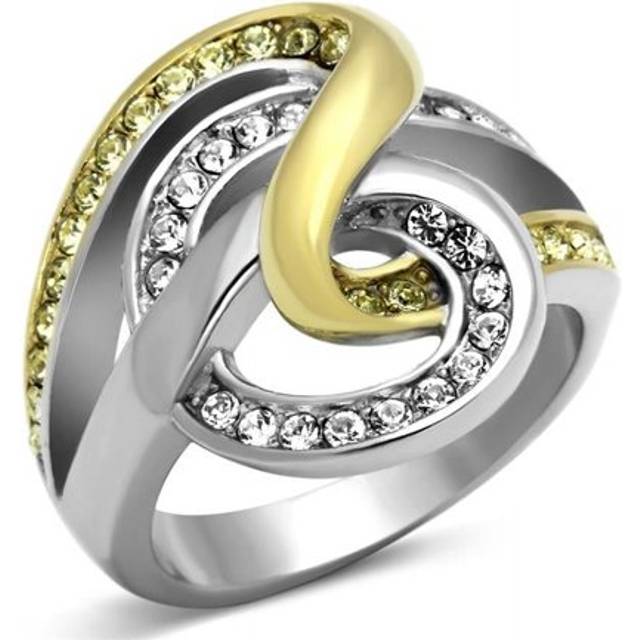 Alamode TK1094-6 Women Two-Tone IP Gold Stainless Steel Ring with Top Grade Crystal in Citrine Yellow - Size 6