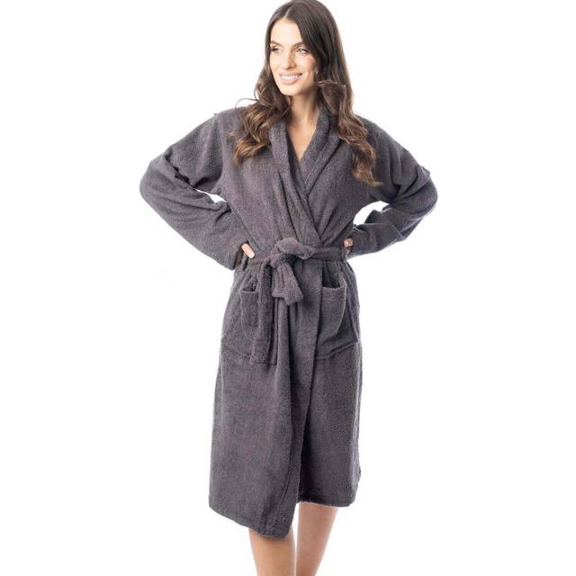 Luxury Women's Terry Cotton Bath Robe Ultra-Absorbent Soft Cozy Dressing Gown for Home Spa Gym Travel by Daisy Dreamer, CHARCOAL / M