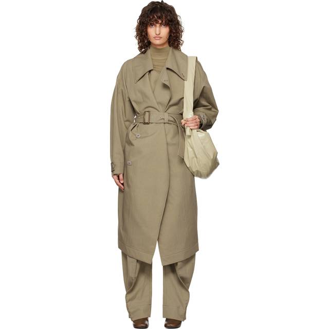 LEMAIRE Khaki Water-Repellent Trench Coat - GR619 Light Olive - M