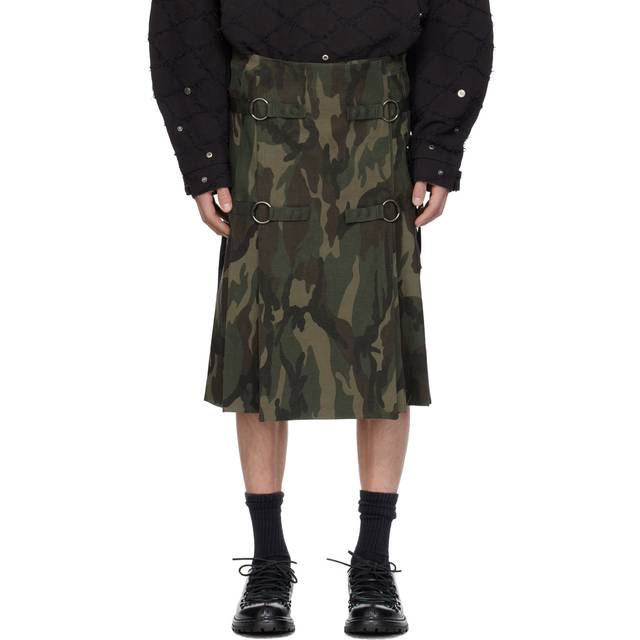 Andersson Bell Khaki Camouflage Cargo Pocket Kilt Midi Skirt - Green - S-M