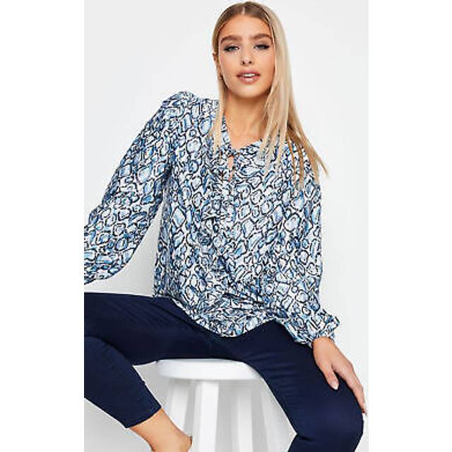 M&Co Blue Snake Print Tie Neck Blouse 16 M&Co Womens
