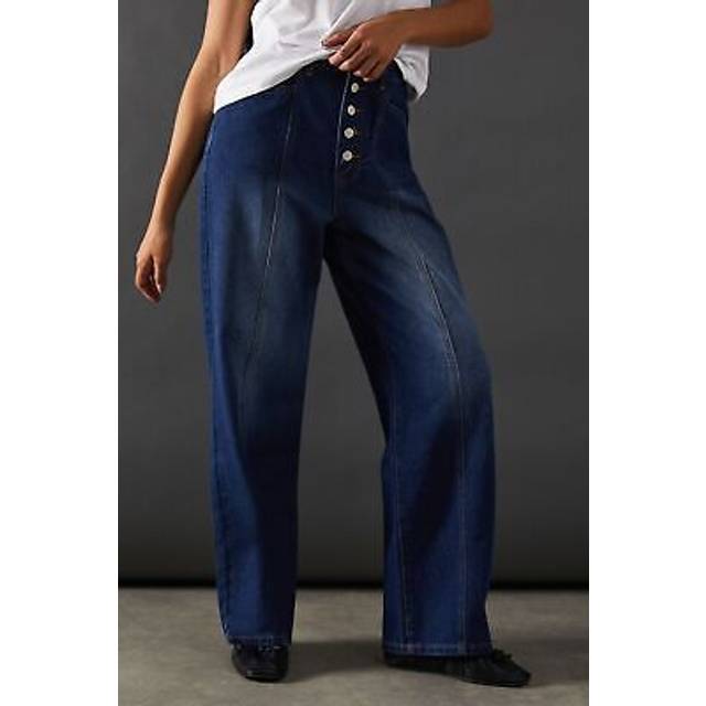 Womens High Waisted Button Fly Seam Detail Dad Jeans - Grey - 8