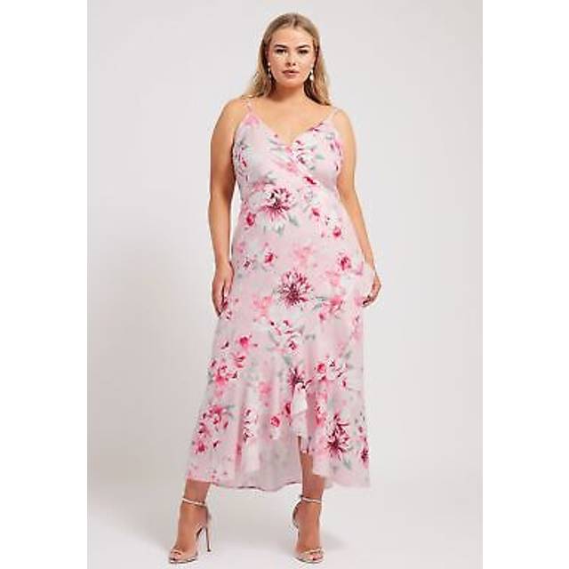 Yours London Curve Pink Floral Print Ruffle Wrap Dress, Women's Curve & Plus Size, Yours London - 30-32