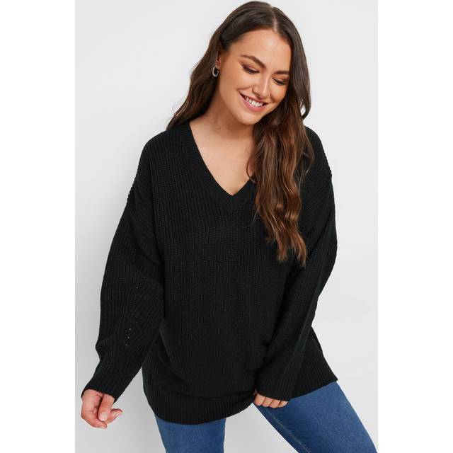 Yours Plus Size Black Vneck Knitted Jumper Size 26-28