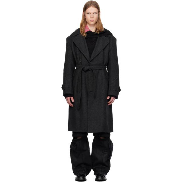 Andersson Bell Gray Rovy Double-Breasted Herringbone Trench Coat - CHARCOAL - M