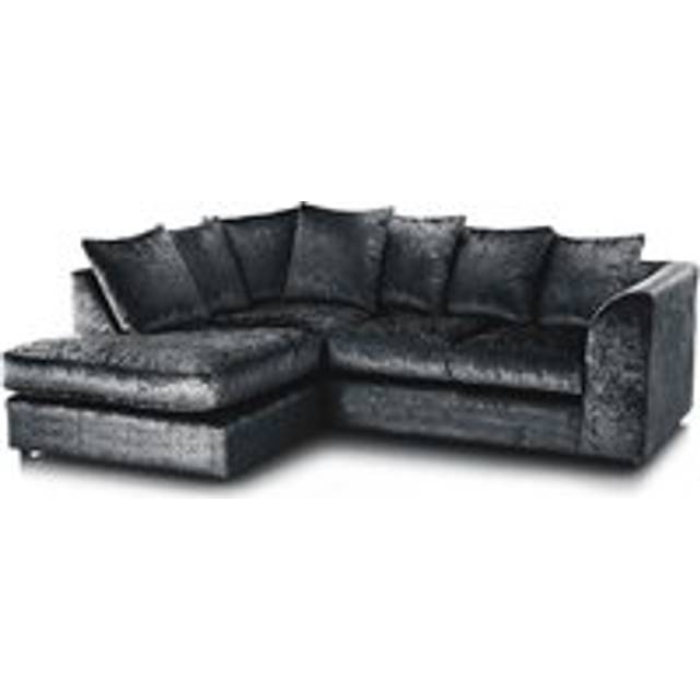 Crystal Crushed Velvet 3 to 4 Seater L Shaped Corner Sofa Left Hand Facing - Black - One Size