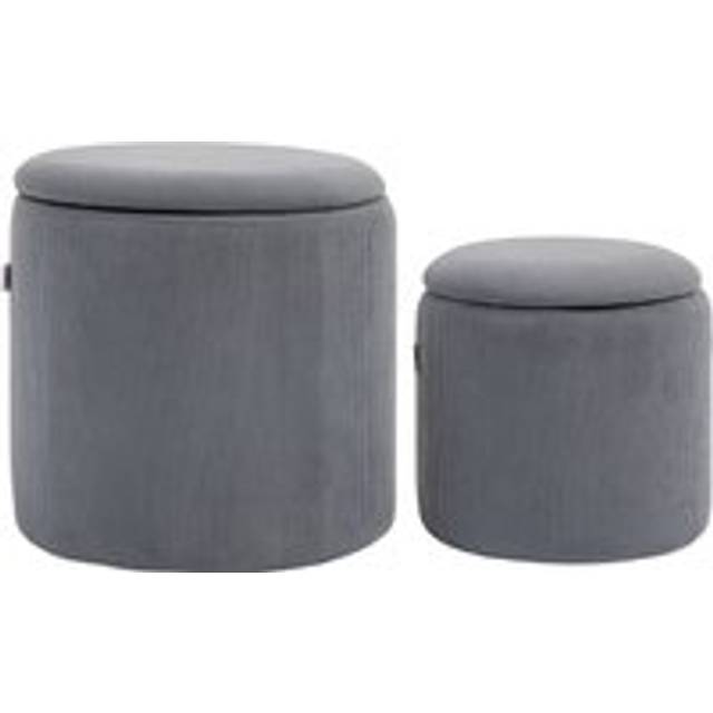 Homcom Fabric Storage Ottoman With Removable Lid, Set Of 2, Light Grey - One Size