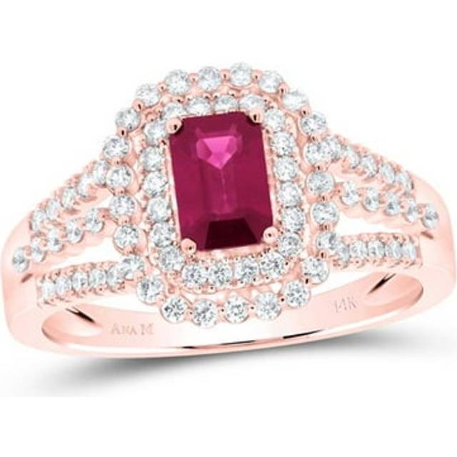 GND 177833 0.5 CTW Diamond Ana Mens 6 x 4 mm Emerald Ruby Natural Gem Ring