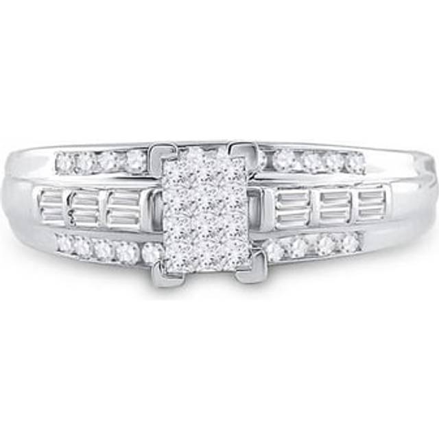 GND 68347 0.5 CTW Sterling Silver Womens Princess Diamond Cluster Bridal Wedding Engagement Ring, Size 8