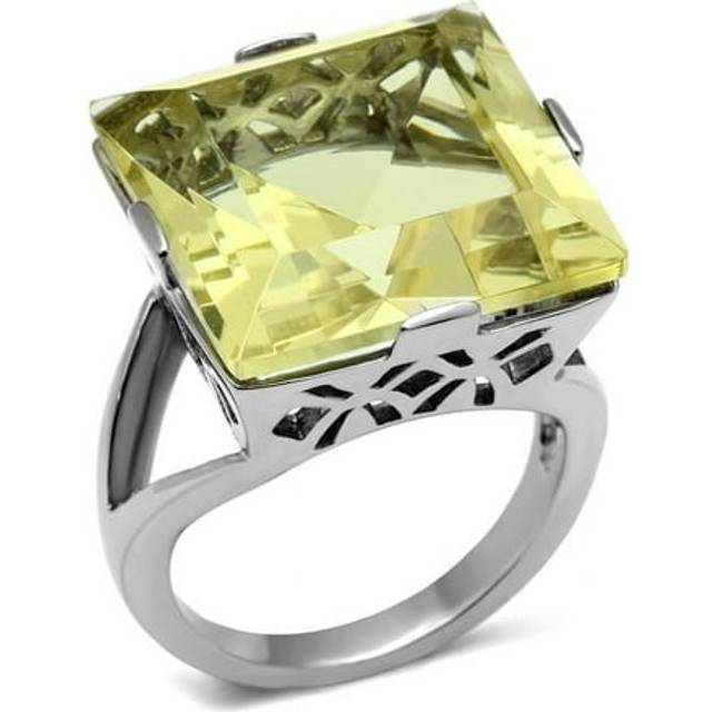 Alamode TK649-5 Women High Polished Stainless Steel Ring with Top Grade Crystal in Citrine Yellow - Size 5