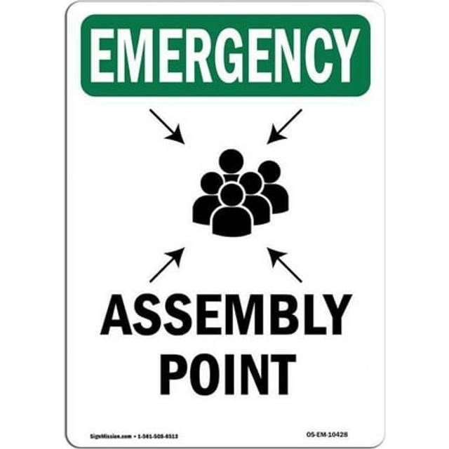 SignMission OS-EM-P-1824-V-10428 OSHA Emergency Sign - Assembly Point with Symbol