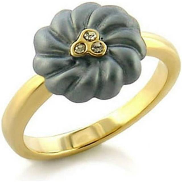 Alamode LO503-8 Women Gold White Metal Ring with Top Grade Crystal in Black Diamond - Size 8