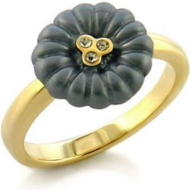 Alamode LO519-6 Women Gold White Metal Ring with Top Grade Crystal in Blue Topaz - Size 6