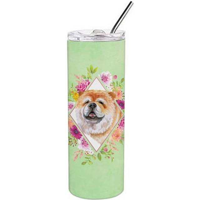 Caroline's Treasures Chow #2 Green Flowers Double Walled Stainless Steel 20 oz Skinny travel-insulated-tumblers  Multicolor
