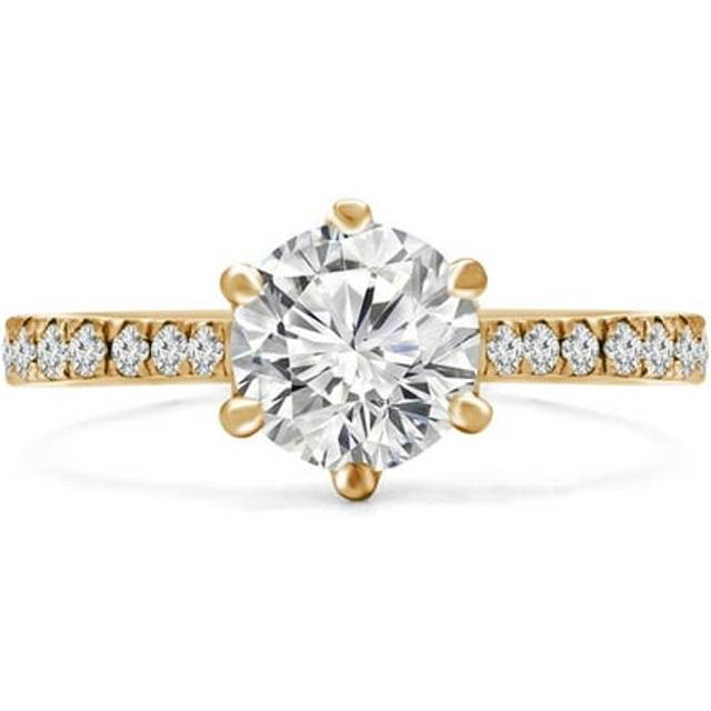 Majesty Diamonds MD240168-4 1.5 CTW Round Lab Created Diamond Tapered Solitaire with Accents Engagement Ring in 14K Yellow Gold - Size 4