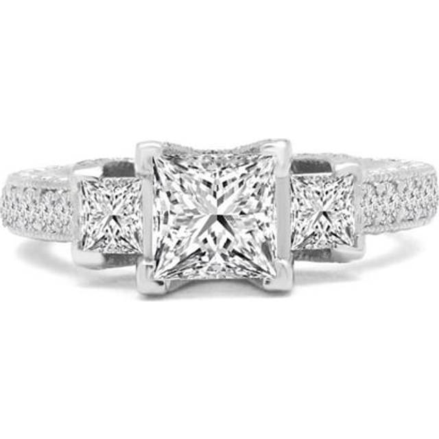 Majesty Diamonds MD240123-6 2 CTW Princess Diamond Vintage Three-Stone Engagement Ring in 14K White Gold - Size 6