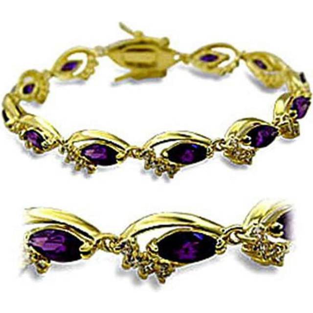 Alamode 415703-7 Women Gold Brass Bracelet with AAA Grade CZ in Amethyst - 7 in.