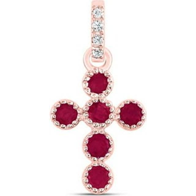 GND 180004 0.012 CTW Diamond Ana M 0.125 CT Red RU Natural Gem Cross Pendant