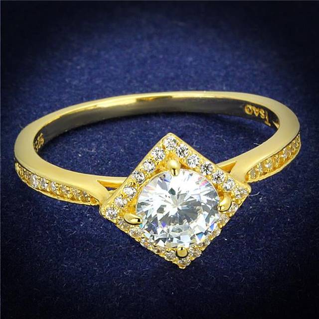 Alamode TS500-6 Women Gold 925 Sterling Silver Ring with AAA Grade CZ in Clear - Size 6