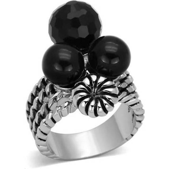 Alamode 3W330-9 Women Rhodium Brass Ring with AAA Grade CZ in Black Diamond - Size 9