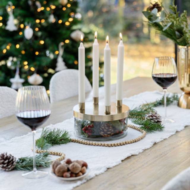 Metal Candlestick Holder with Glass Bowl - Gold