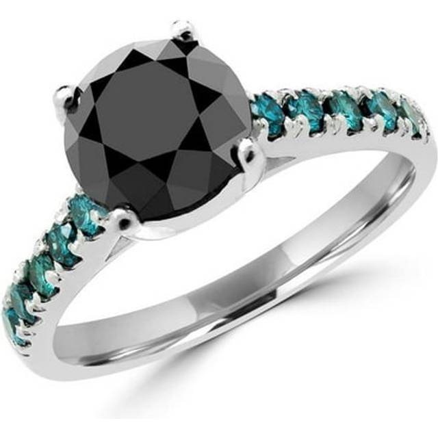 Majesty Diamonds MD160182-3 3.25 CTW Round Black & Blue Diamond Multi Stone Engagement Ring in 14K White Gold, Size 3