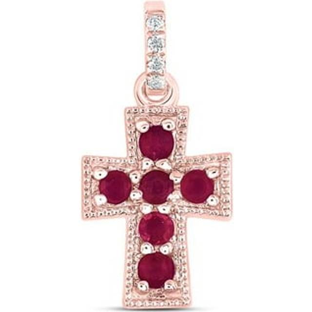 GND 179995 0.012 CTW Diamond Ana Mens 0.12 CT Red-Ruby Natural Gem Cross Pendant