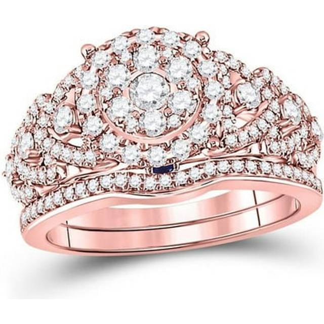 GND 127639 1.00 CTW 14KT Rose Gold Womens Round Diamond Bridal Wedding Engagement Ring Band Set, Size 7