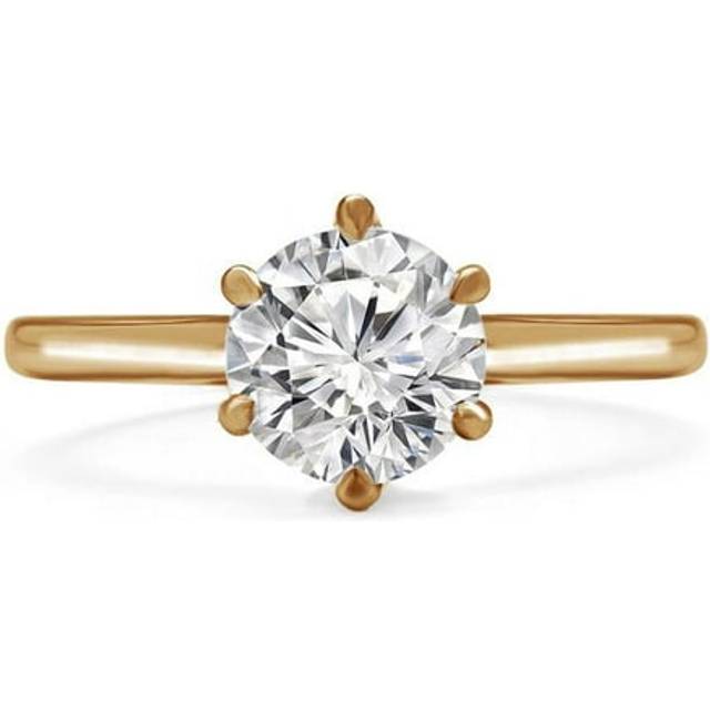 Majesty Diamonds MD240101-4 0.33 CT Round Lab Created Diamond 6-Prong Solitaire Engagement Ring in 14K Yellow Gold - Size 4